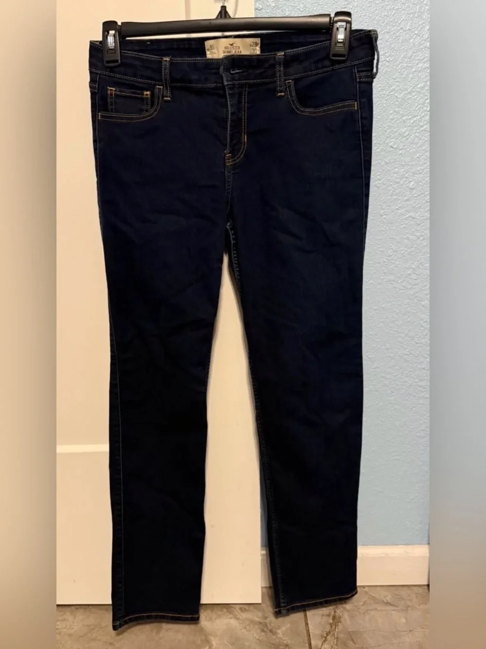 Hollister Men's Indigo Skinny Jeans with Contrast Stitching